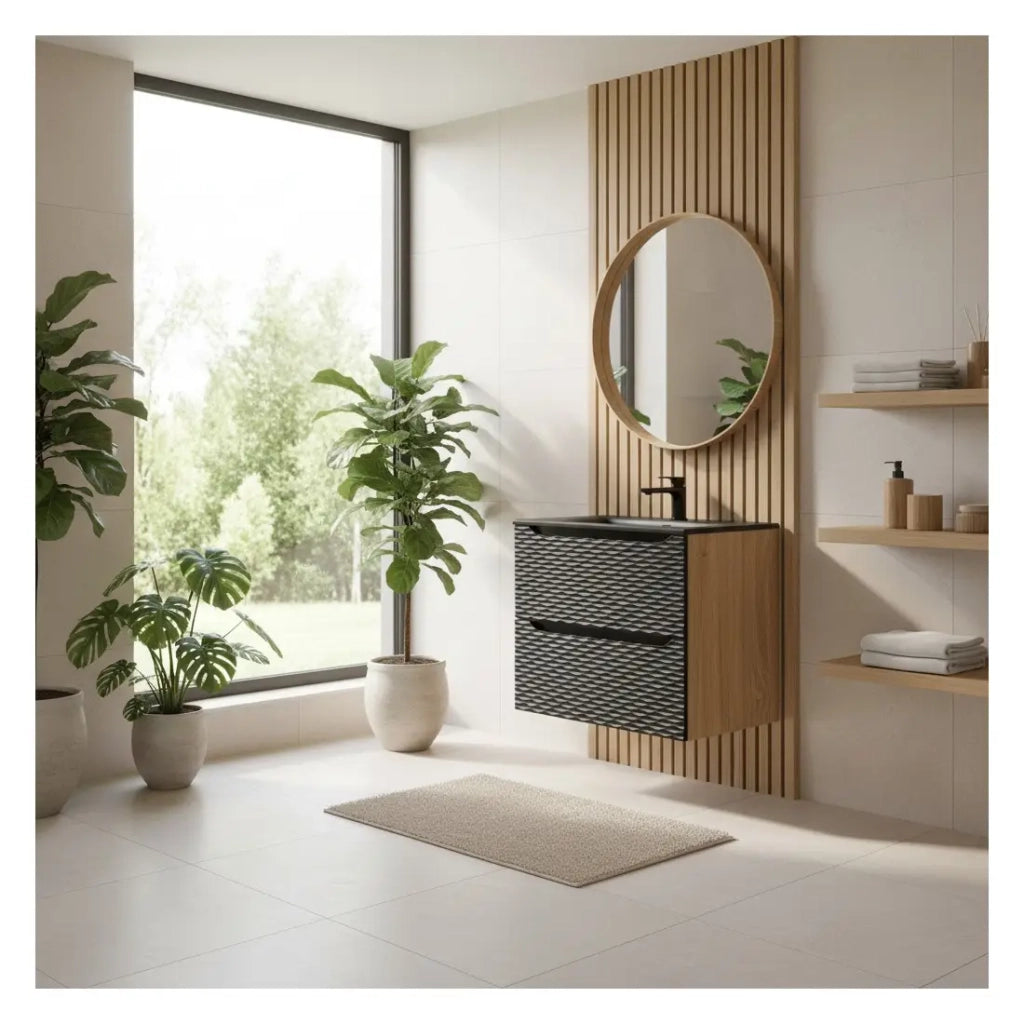 Set da bagno YOKA nero: mobile sottolavabo con cassetti 60 cm + lavabo da incasso nero