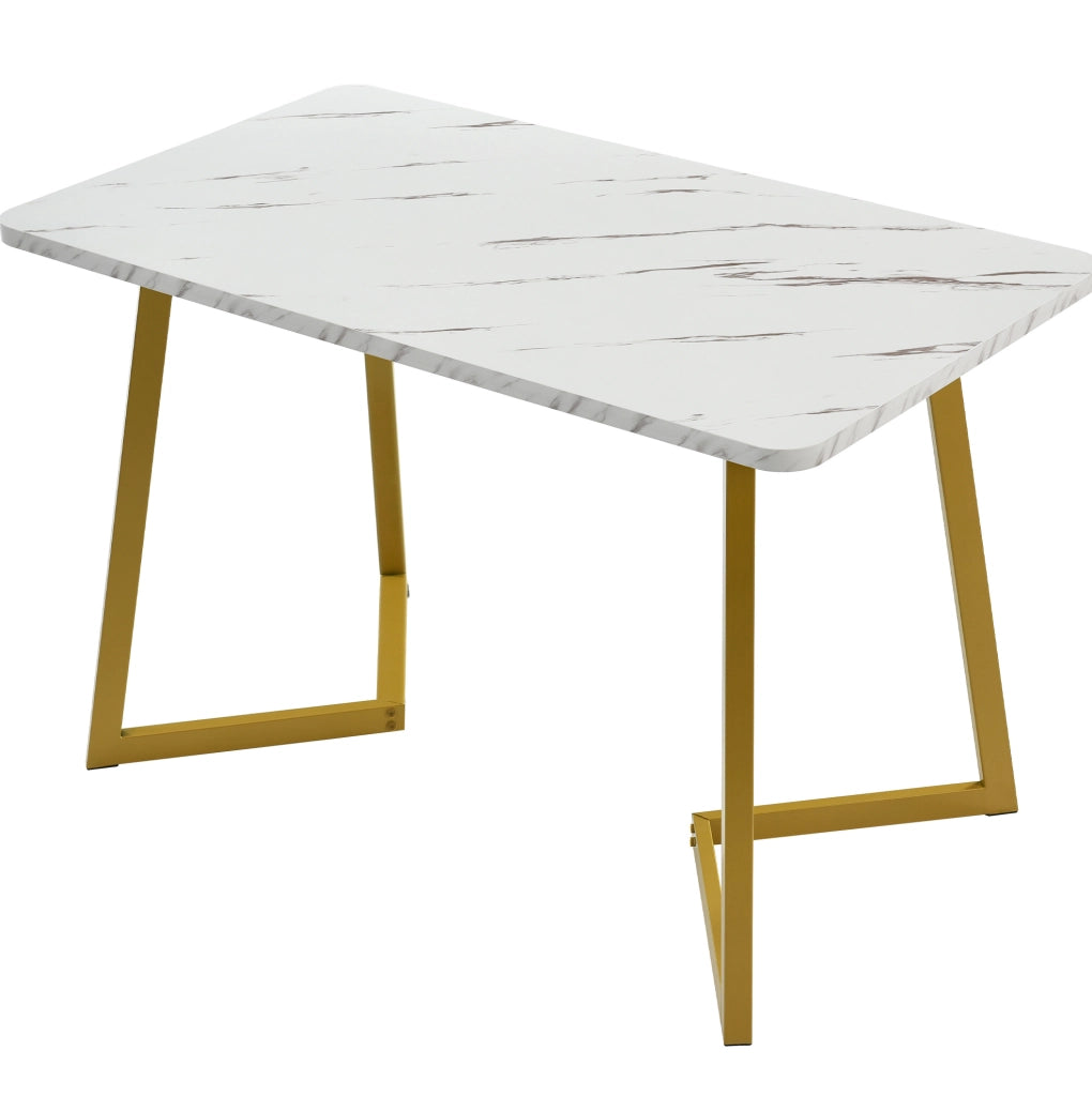 Tavolo da pranzo 117x68x75 cm con piano effetto marmo; gambe in ferro; MDF; bianco dorato