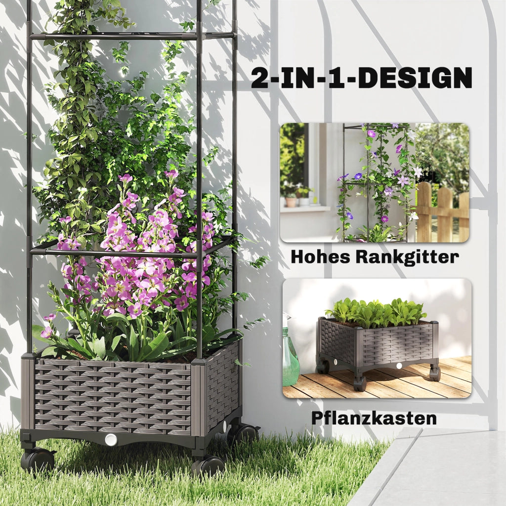 Vaso da fiori mobile con graticcio per piante rampicanti ¨C zephmum ¨C 40x40x185 cm