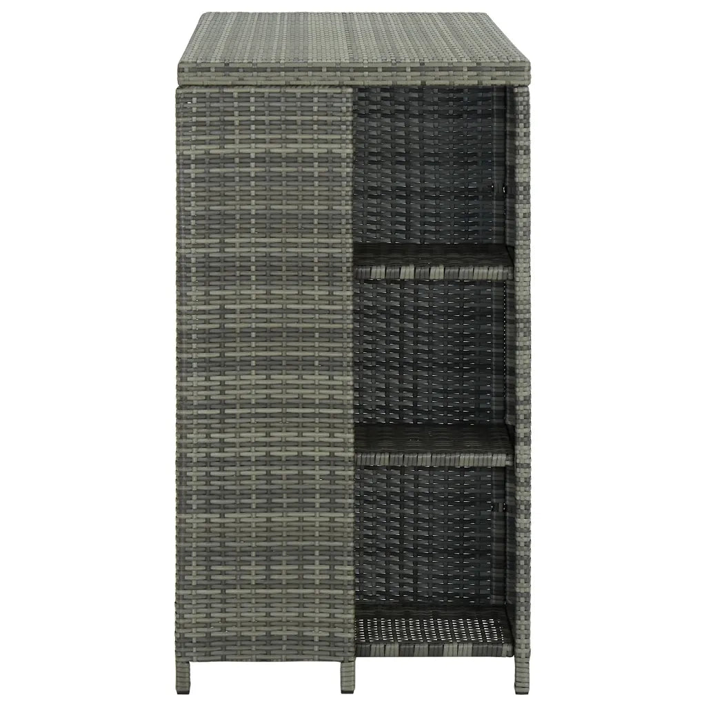 Tavolo da Bar con Ripiani Grigio 120x60x110 cm in Polyrattan