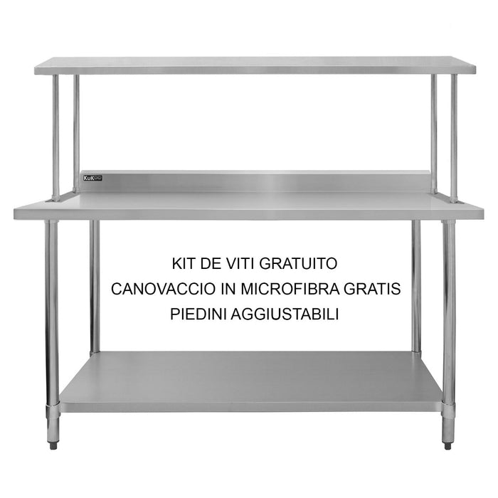 Set Tavolo & Ripiano per Cucina Commerciale con Mensole in Acciaio Inox da Cucina Ristorante, Acciaio Inossidabile Resistente alla Corrosione- Singola - 180cm