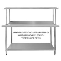 Set Tavolo & Ripiano per Cucina Commerciale con Mensole in Acciaio Inox da Cucina Ristorante, Acciaio Inossidabile Resistente alla Corrosione- Singola - 180cm