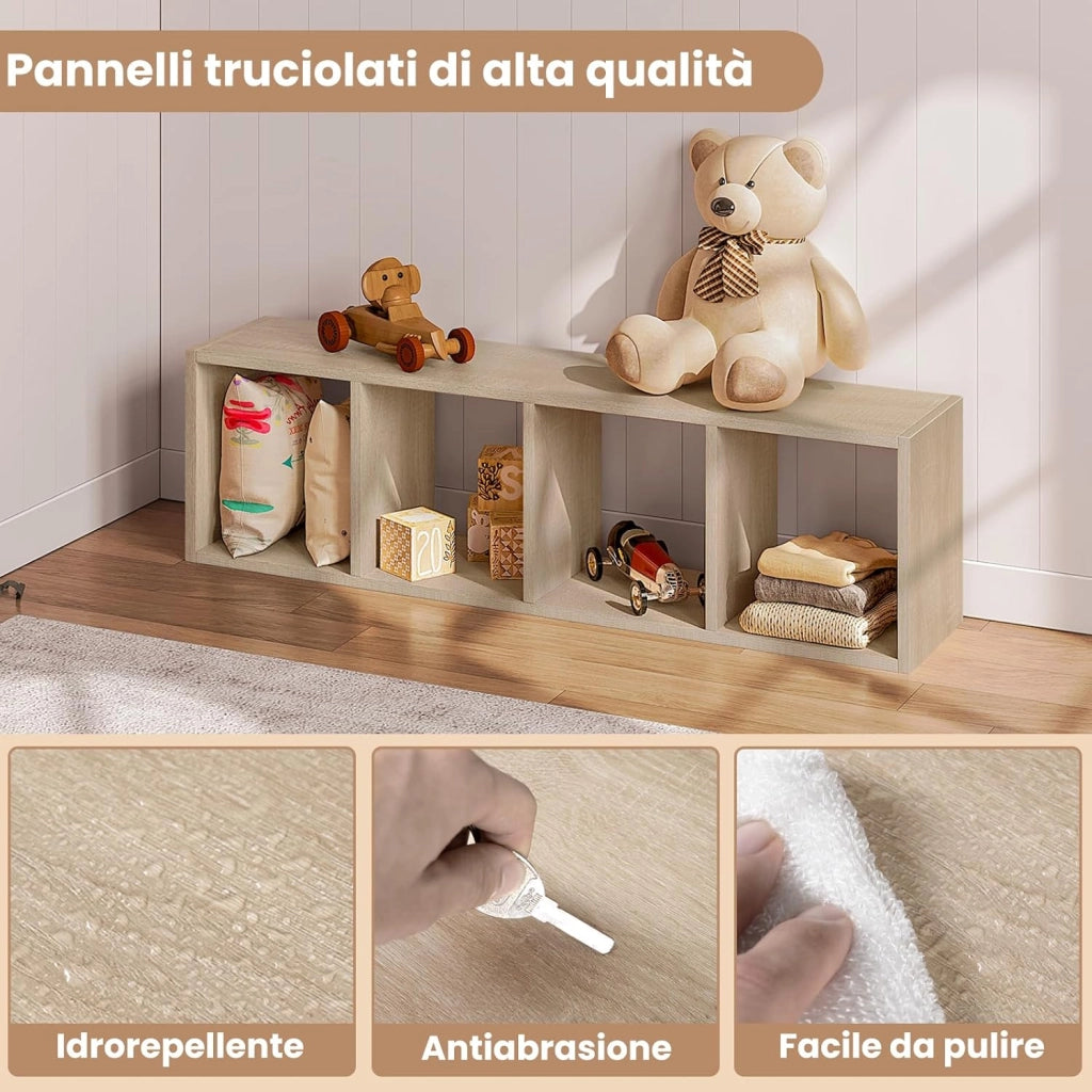 Libreria con 4 Livelli, Scaffale a Cubo in Piedi, Scaffale Aperto, per Soggiorno, Studio, Camera da Letto, Ufficio, 30x106,5x23,5 cm, Rovere Chiaro, SK051hei