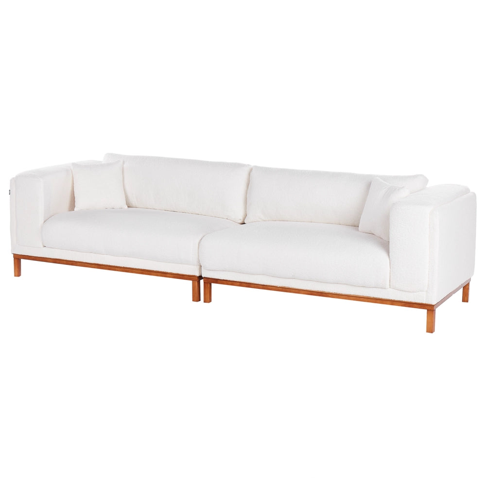 Divano moderno in tessuto tortora 4 posti con gambe in legno stile moderno