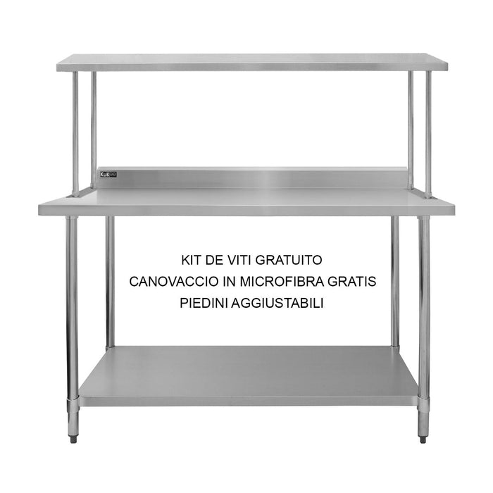 Set Tavolo & Ripiano per Cucina Commerciale con Mensole in Acciaio Inox da Cucina Ristorante, Acciaio Inossidabile Resistente alla Corrosione- Singola - 150cm