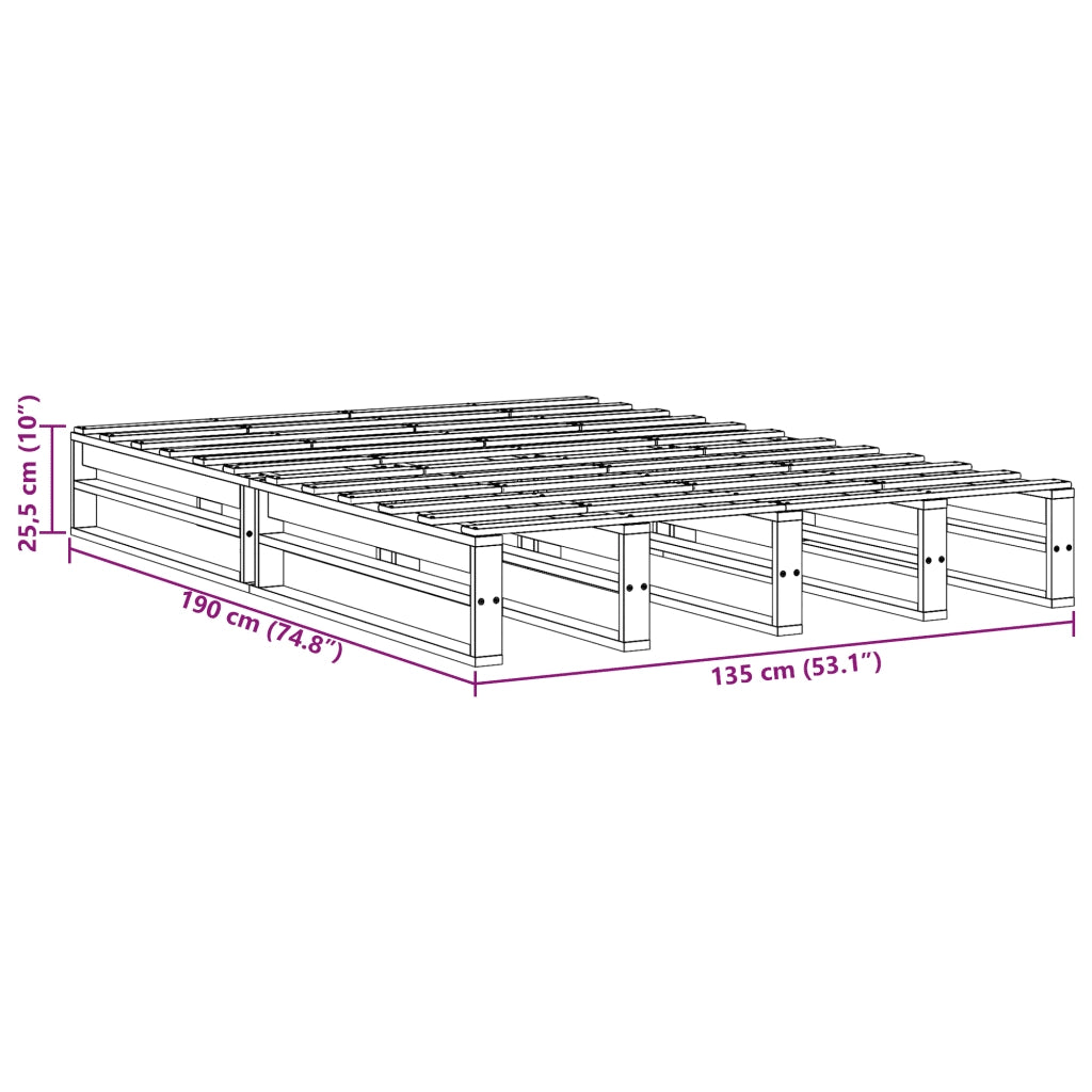 Letto senza Materasso Bianco 135x190 cm Legno Massello di Pino