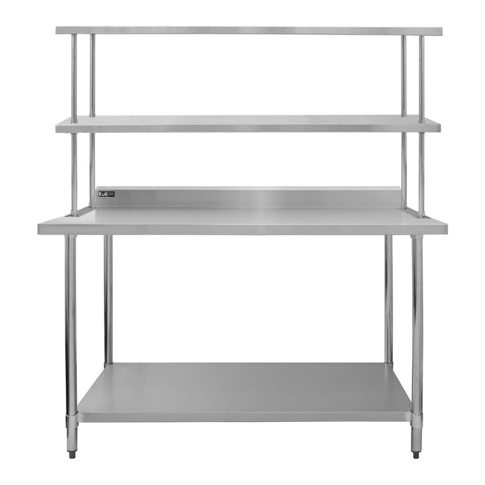 Set Tavolo & Ripiano per Cucina Commerciale con Mensole in Acciaio Inox da Cucina Ristorante, Acciaio Inossidabile Resistente alla Corrosione- Doppia - 150cm
