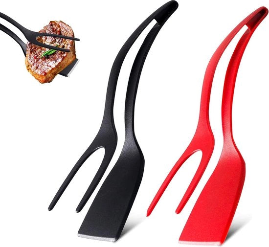 Spatel da 2 in 1 per rotolare uova fritte, pannocotte e pane (rosso + nero) in silicone, resistente al calore, BPA-free, accessori da cucina