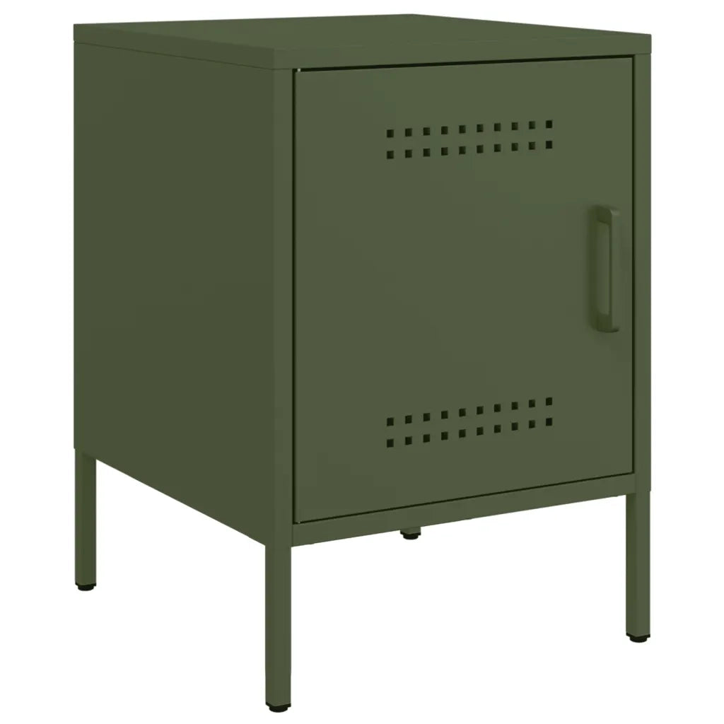 Comodino | Armadio da Notte | Mobiletto da notte Verde Oliva 36x39x50,5 cm in Acciaio