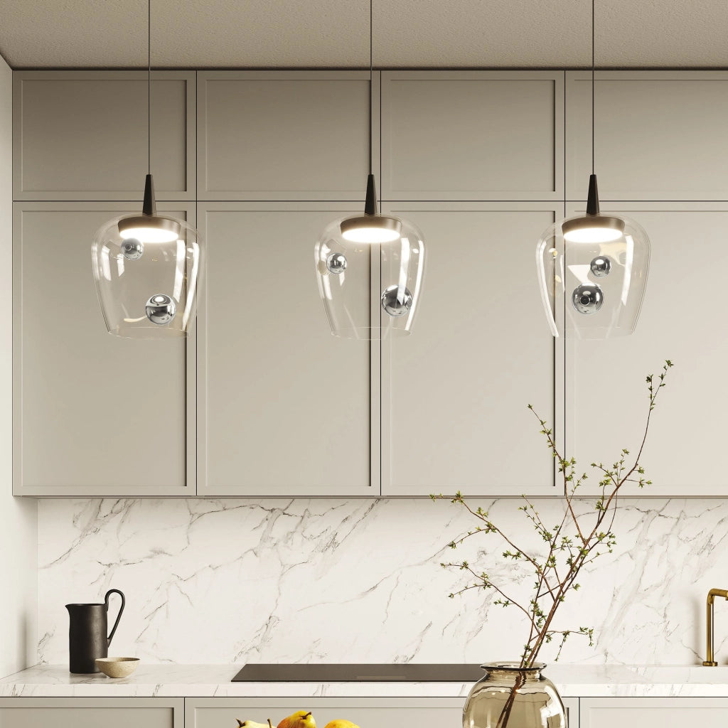 Zafferano Lampada a sospensione Bilia 230V LED 8W 2700K Vetro borosilicato Nero-Argento, design a campana di ispirazione artigianale made in Italy