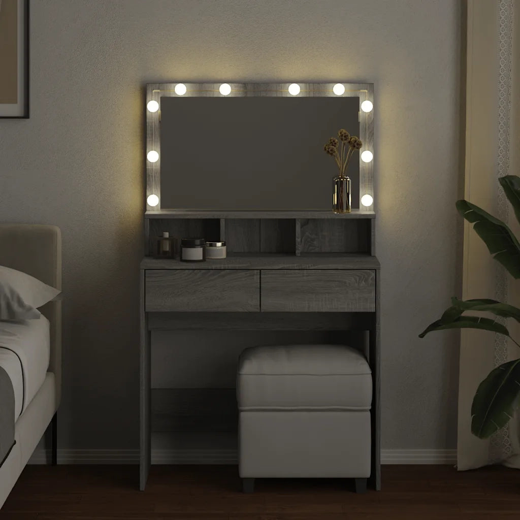 Toeletta | Tavolo da Trucco con LED Grigio Sonoma 80x41x134,5 cm