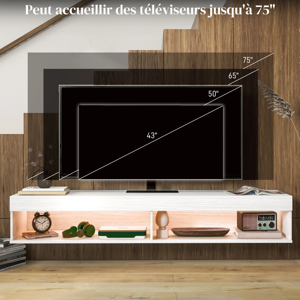 Mobile TV a parete con illuminazione LED ¨C zephmum ¨C bianco 180x40x30 cm