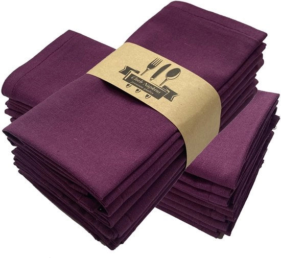 12 serviette in cotone, 40 x 40 cm, adatte per uso domestico, matrimoni, feste, tavoli in stile occidentale e decorazioni, viola scuro