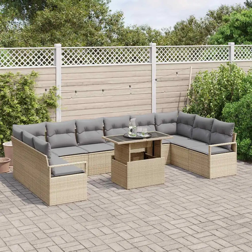 Set Divano da Giardino 11 pcs Beige e Grigio Chiaro polyrattan 3348896