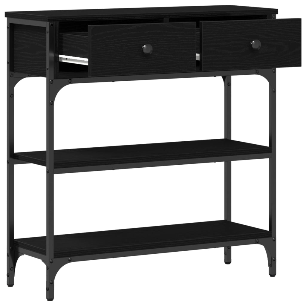 Tavolino Nero Rovere 72,5x25x75 cm Legno ingegnerizzato & Acciaio