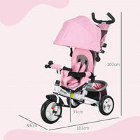 Triciclo per Bambini 1-5 Anni 102x49x102 cm con Maniglione e Tettuccio Regolabile Bianco e Rosa