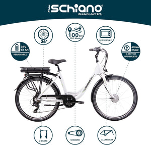 F.LLI SCHIANO E-MOON 26" bicicletta elettrica, da citta  per adulti, e-bike con motore elettrico batteria sul portapacc