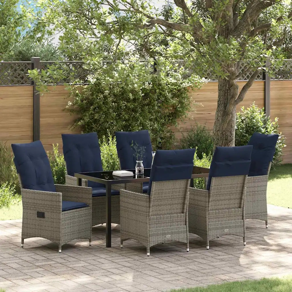 Set di tavolo e sedie con cuscino 7 pcs Grigio Rattan in PE 3379594