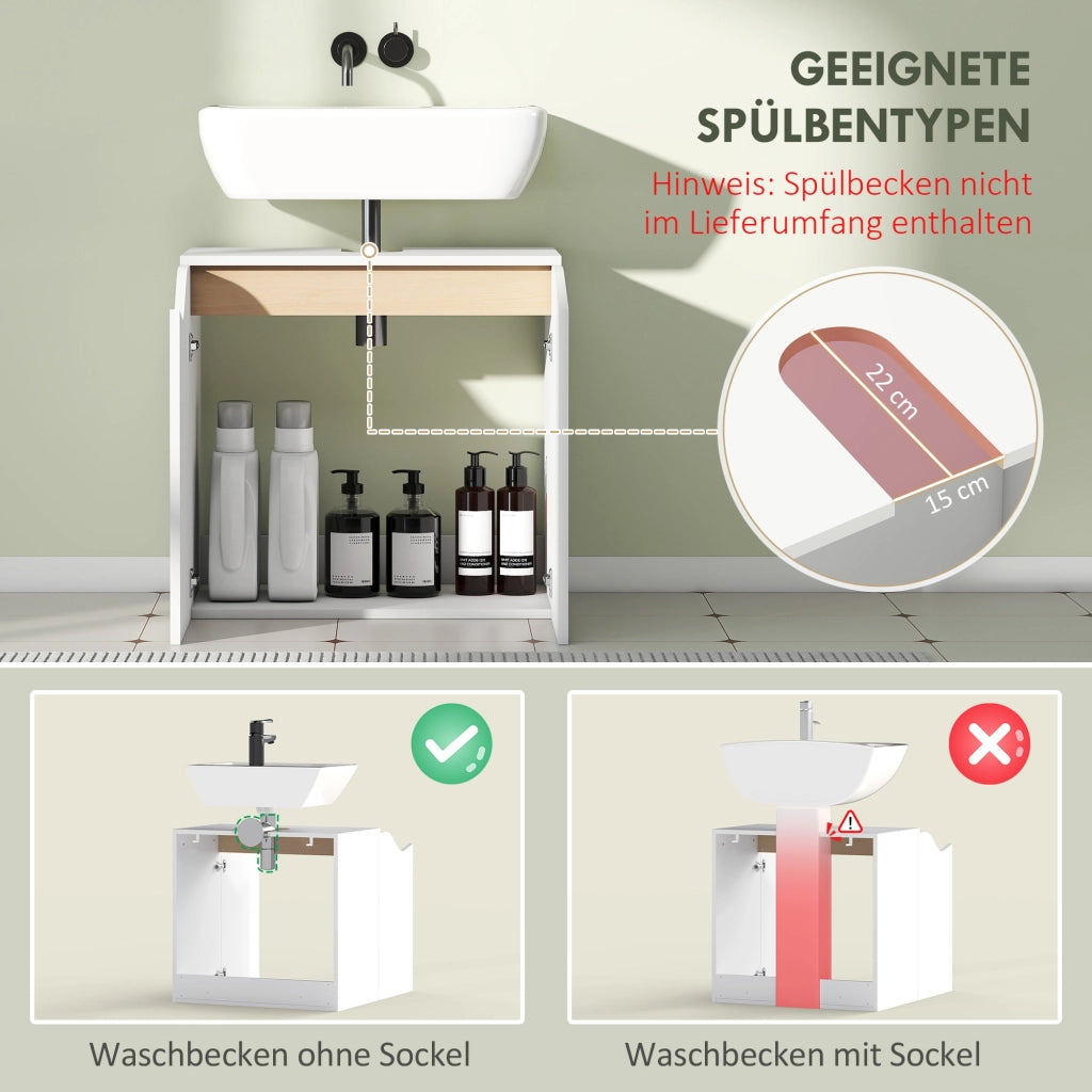 Mobile Sottolavabo Bagno con Ante a Chiusura Morbida ¨C Zephmum ¨C Bianco 60x35x57.9 cm