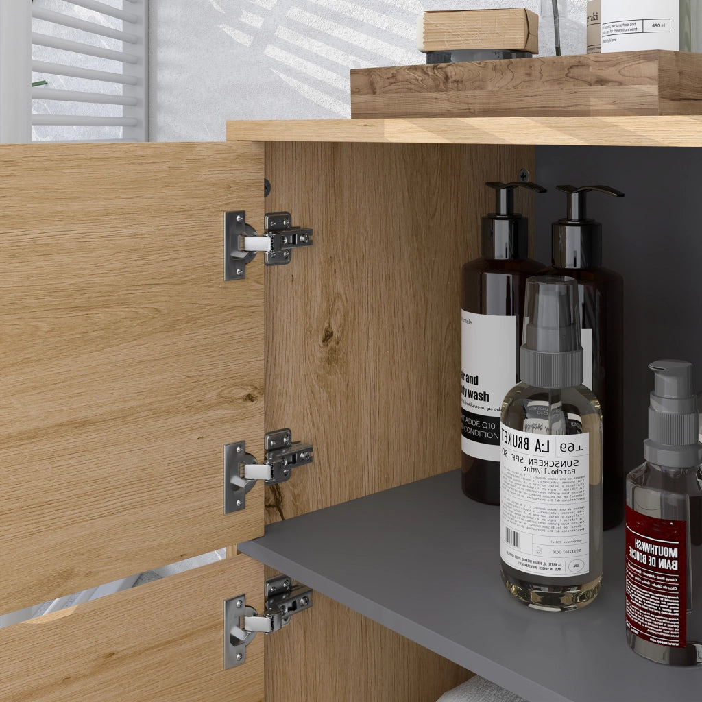 Mobile da bagno con ante e ripiani aperti ¨C Zephmum ¨C Legno naturale 80x35x70 cm