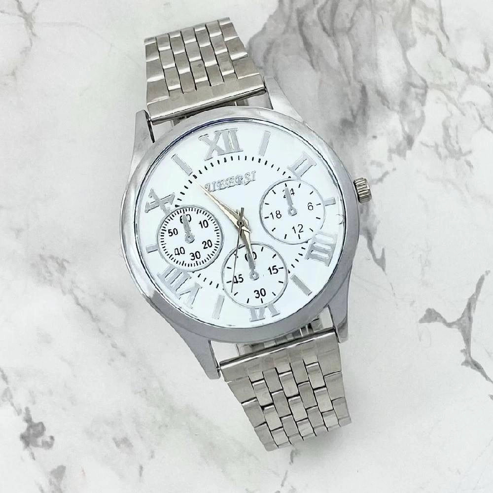 Trade Shop - Orologio Polso Jieersi Uomo Acciaio Silver Analogico Cronografo Quadrante Bianco -
