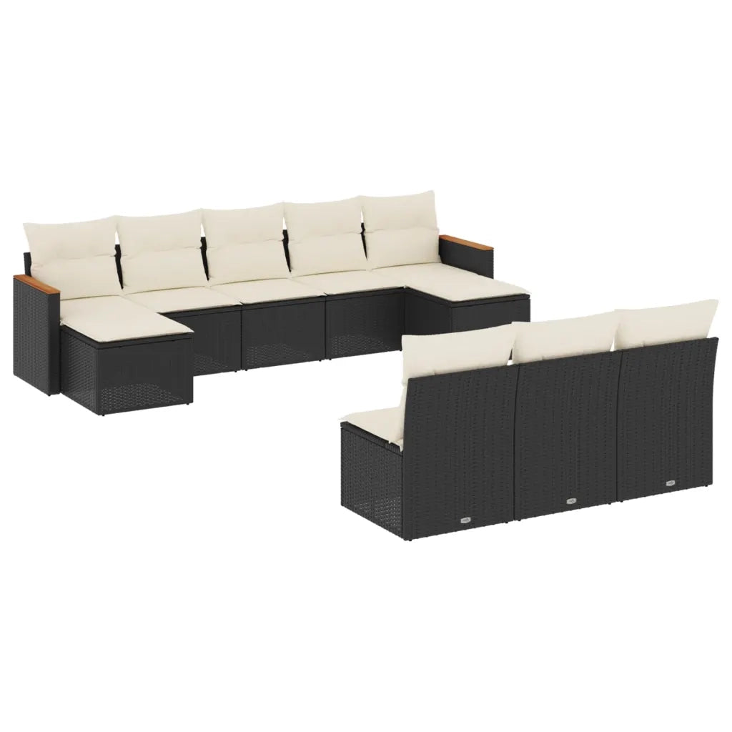 Set Divani da Giardino 10pz con Cuscini in Polyrattan Nero 3226385