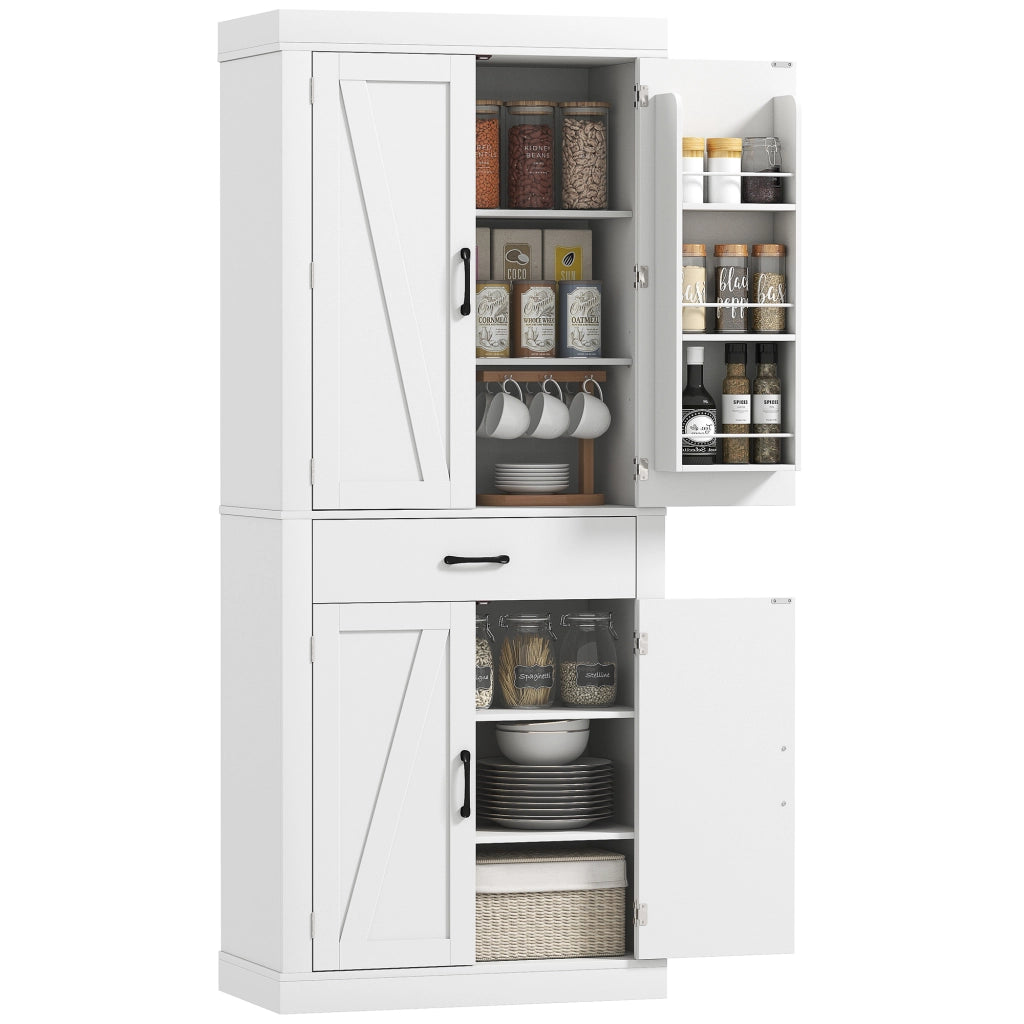 Armadio Cucina Country con 2 Antine, 6 Ripiani e Cassetto ¨C Minimal ¨C Legno 76x39.5x183.5 cm Bianco