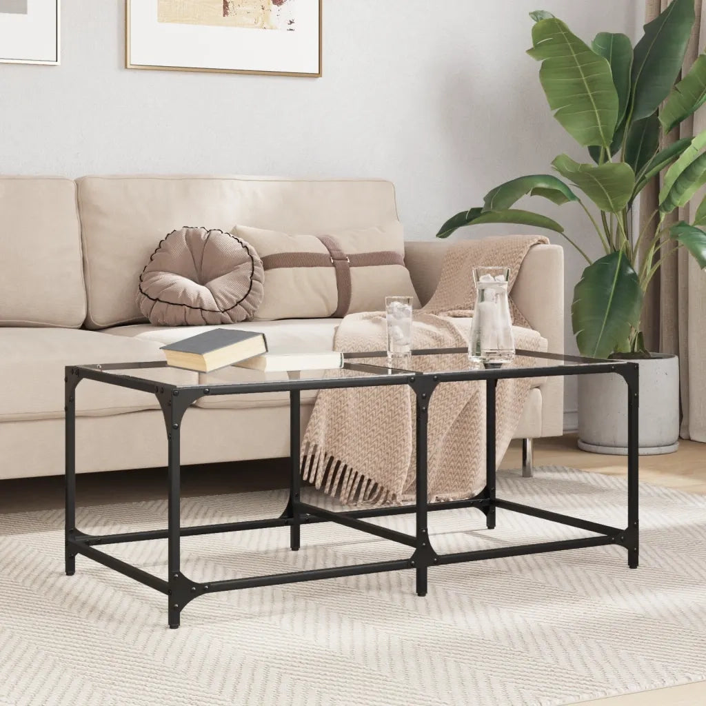 vidaXL Tavolini con Piano Vetro Trasparente 2 pz 98,5x50x40 cm Acciaio