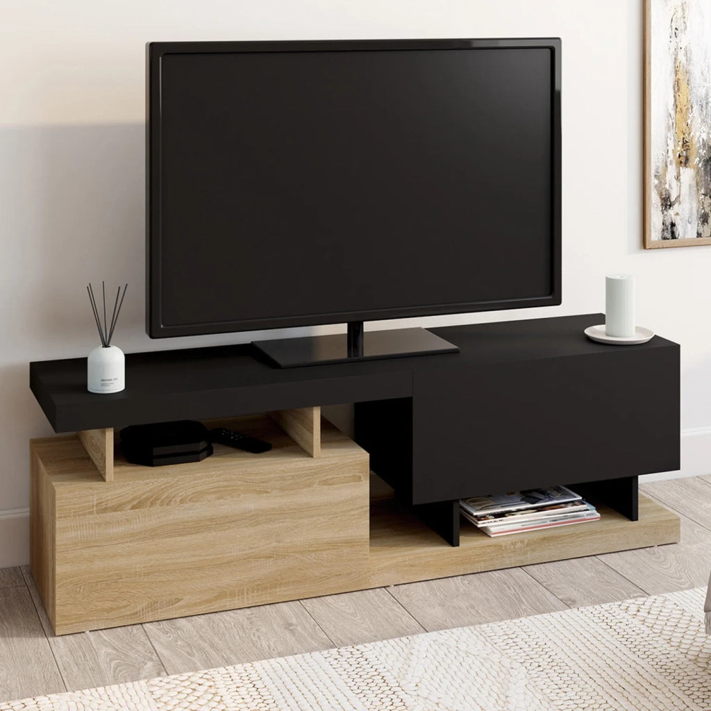 IDMarket - ANGULO 140 cm Porta TV a 2 ante effetto legno e nero