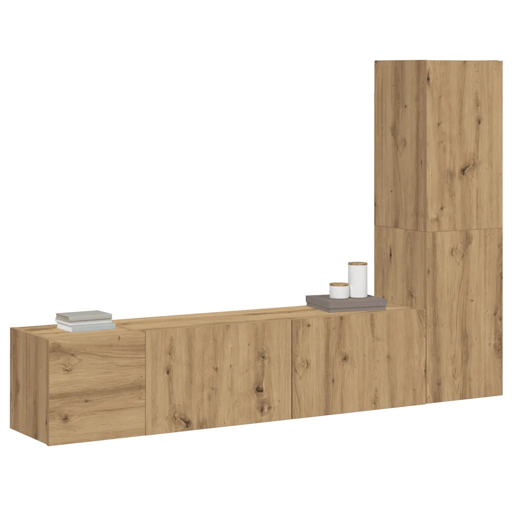 Mobili TV a Parete 3 pz Rovere Artigianale in Legno Multistrato
