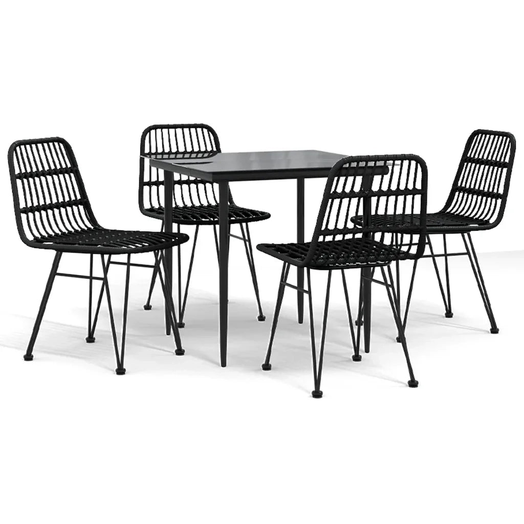 Set da Pranzo da Giardino 5 pz Nero in Polyrattan cod mxl 35585