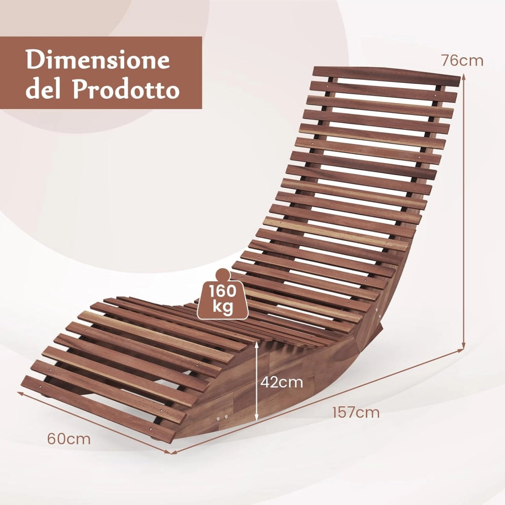 Sedia a Dondolo in Legno per Esterni, Lettino a Dondolo con Seduta Ergonomica, Sdraio a Dondolo da Giardino, Lettino Prendisole a Dondolo per Giardino, 157 x 60 x 76 cm, Portata 160 kg (1)