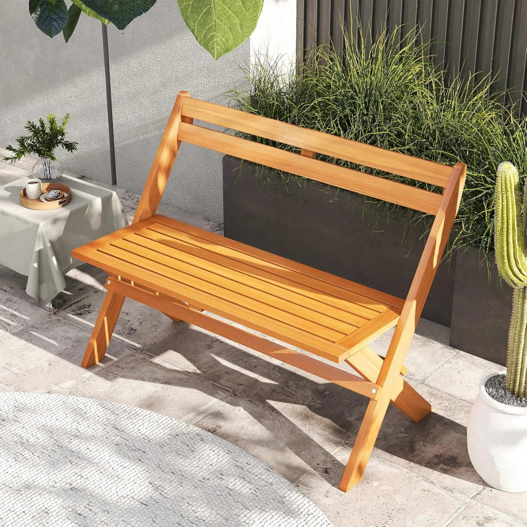 Panchina Pieghevole da Esterno, Panca da Giardino in Legno di Acacia per 2 Persone con Capacità di 360 kg, Panca da Esterno per Veranda, Balcone, Cortile e Parco