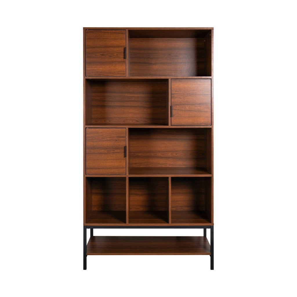 Libreria effetto legno tinto noce, 9 scomparti, noce