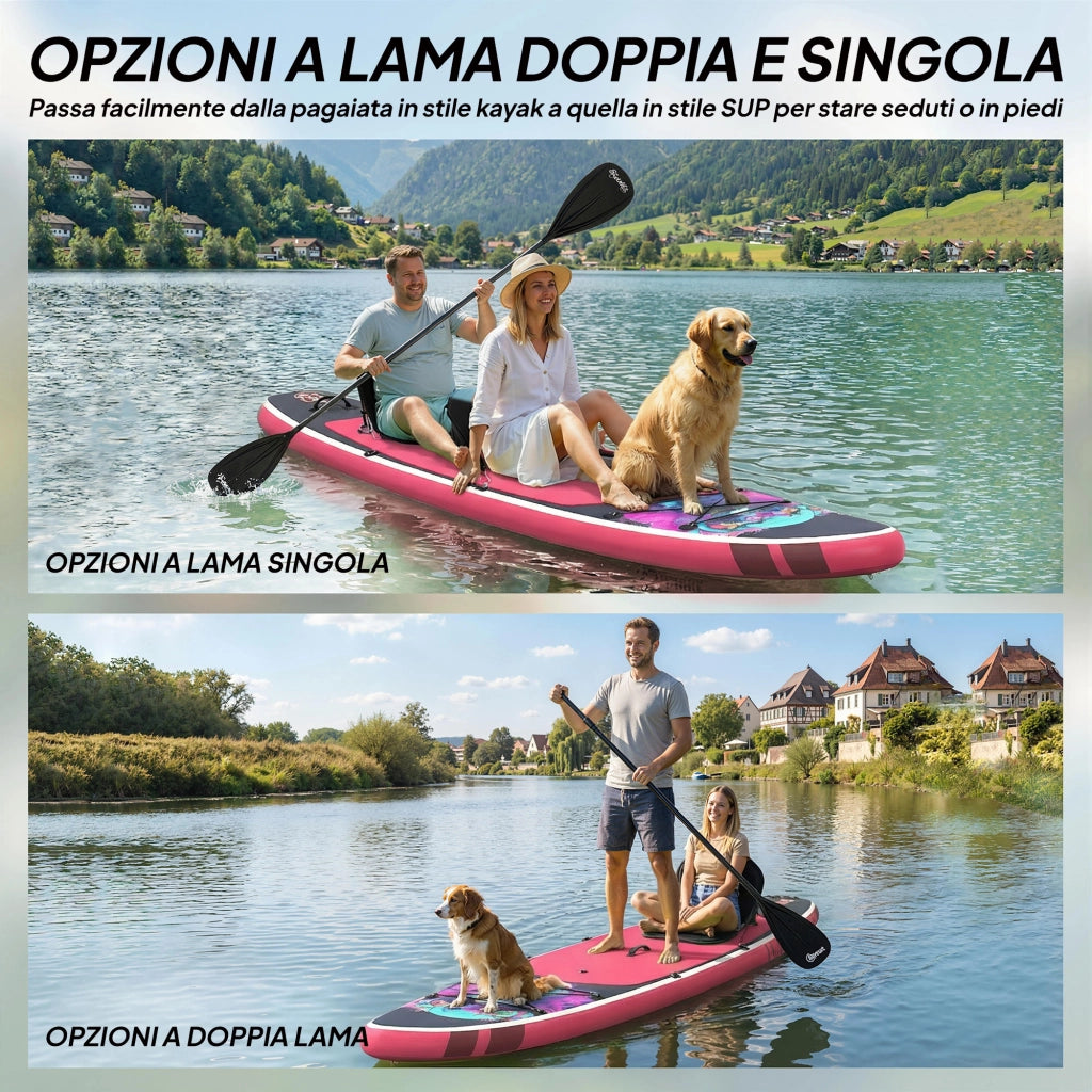 Tavola SUP Gonfiabile con Sedile e Pagaia - Xylo - 335x82x15 cm Blu Rosa