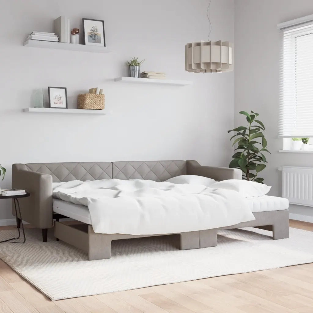 Divano Letto Estraibile con Materassi Tortora 90x200 cm Tessuto 3197447