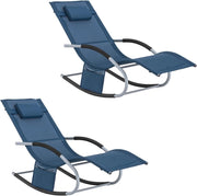 Set di 2 sedie a dondolo da esterno Poltrone sedie sdraio da giardino con cuscino e poggiatesta portata fino a 150 kg Blu Navy OGS28-NBX2