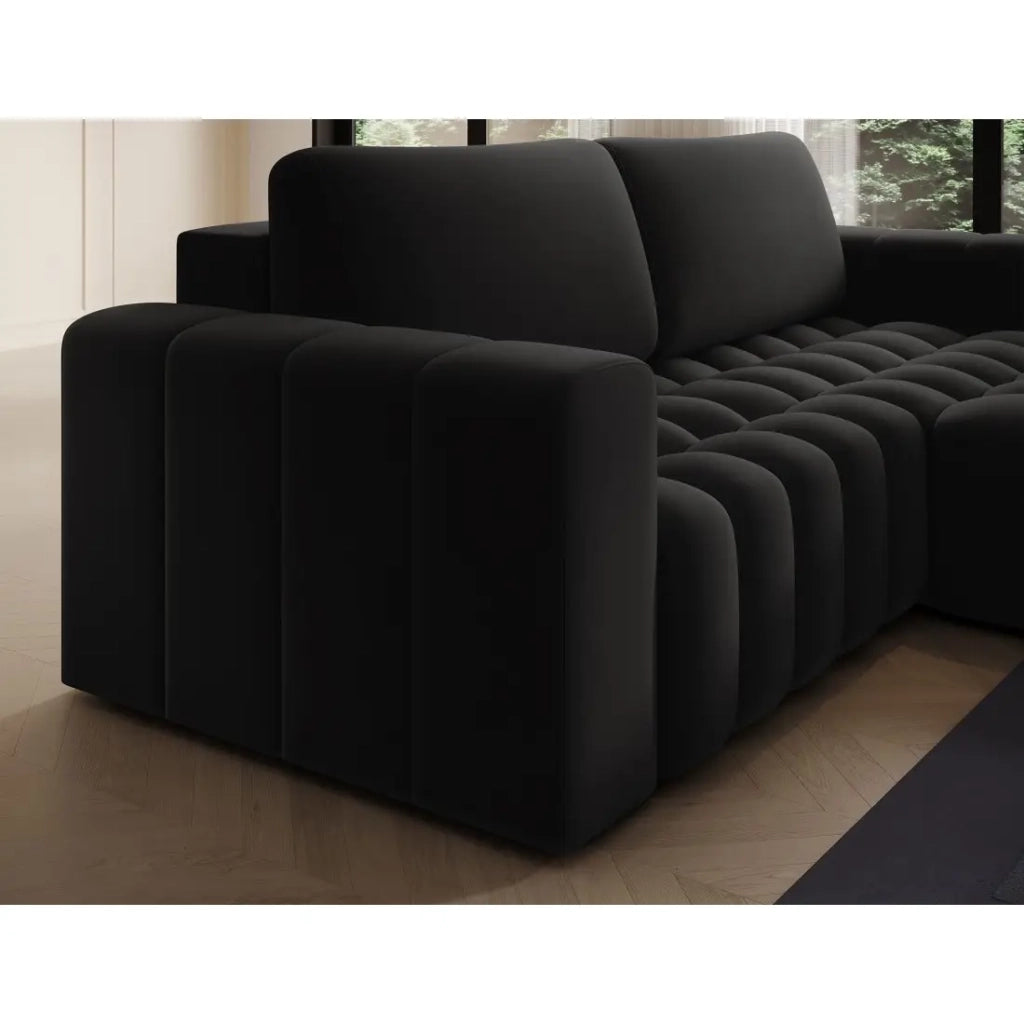 Divano angolare trasformabile DORY nero 250 cm con vano contenitore angolo destro