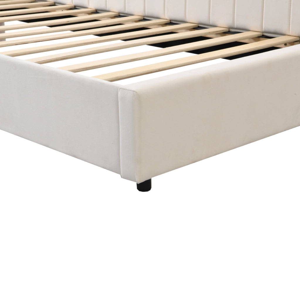Letto imbottito multifunzionale 90x200 cm con rete a doghe, beige