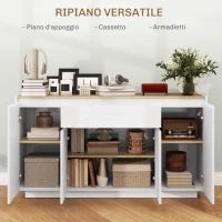 Credenza da Cucina Moderna con Cassetto e 3 Armadietti con Ripiani Regolabili, 140x40x75 cm, Bianco