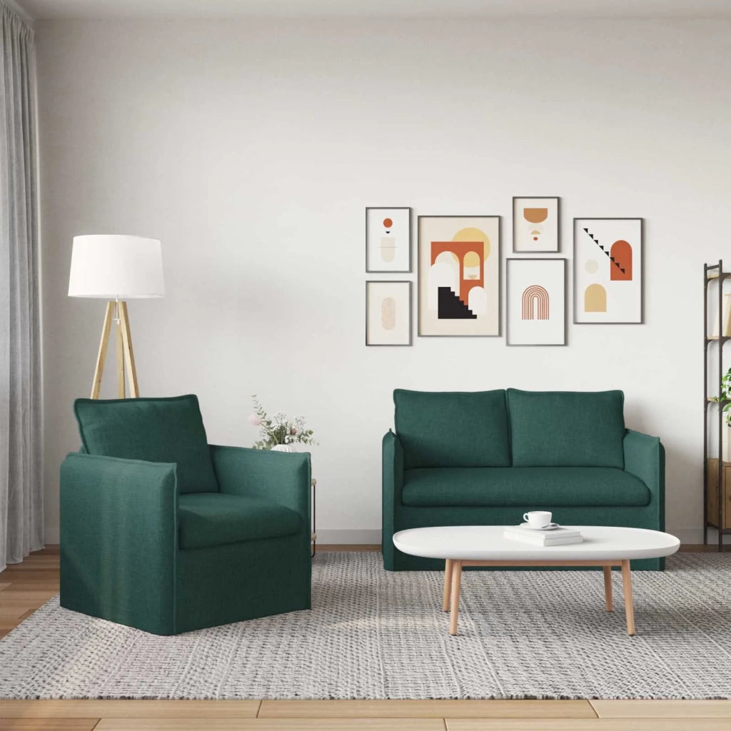 Divano 2 pcs Verde Scuro 196 x 82 x 85 cm Tessuto