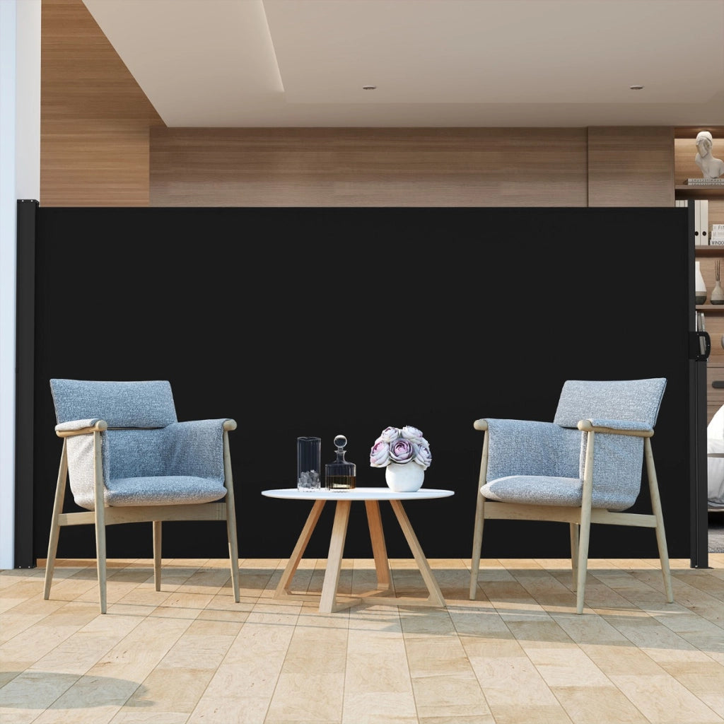 Tenda laterale retrattile per patio con maniglia laterale, Schermo di privacy esterno 300 x 160 cm Nero-Tende parasole