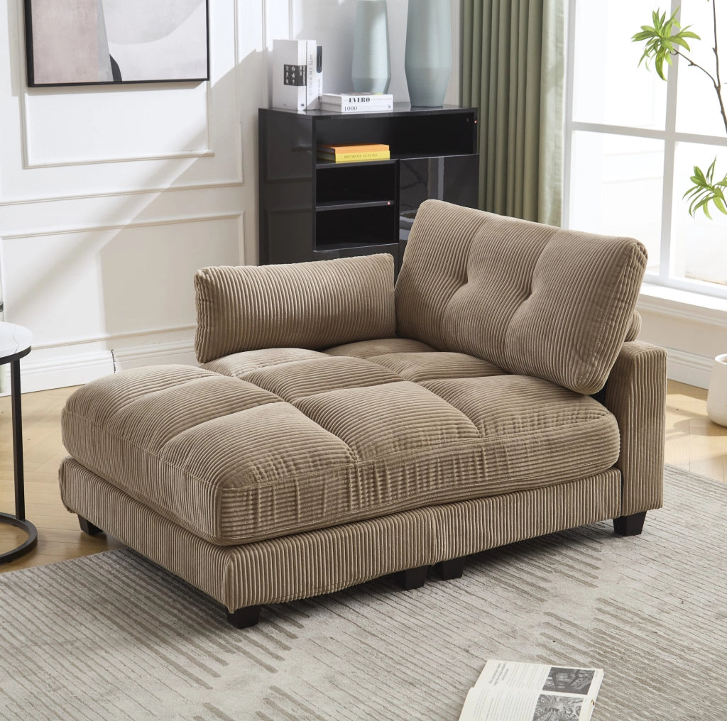 Poltrona relax 140x112x81 cm con 3 portabicchieri e tasca laterale in corduroy khaki