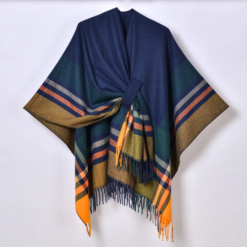 Nuovo scialle diviso con nappe, sciarpa semplice a quadri jacquard da donna