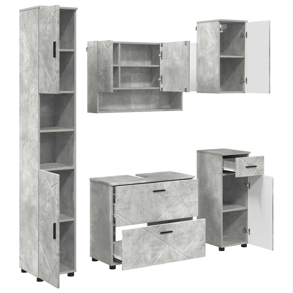 Set di mobili per il bagno con cassetto 5 pcs Grigio cemento