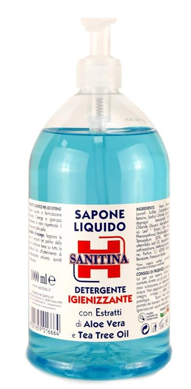SANITINA DISPENSER SAPONE LIQUIDO IGIENIZZANTE CON ALOE E TEA TREE OIL 1 LT