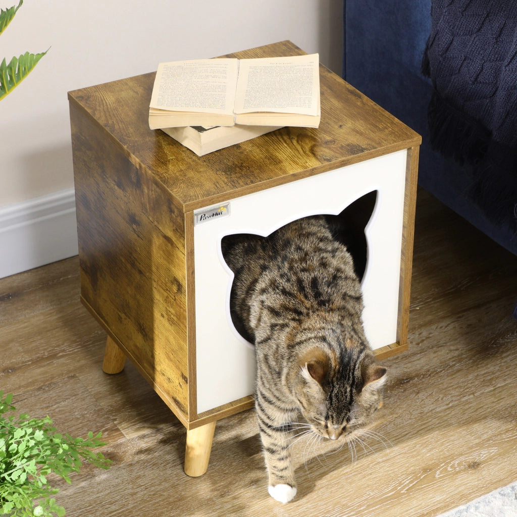 Libreria per Gatti in Legno con Cuscino Lavabile ¨C Zephmum ¨C 34x34x44,5 cm Marrone