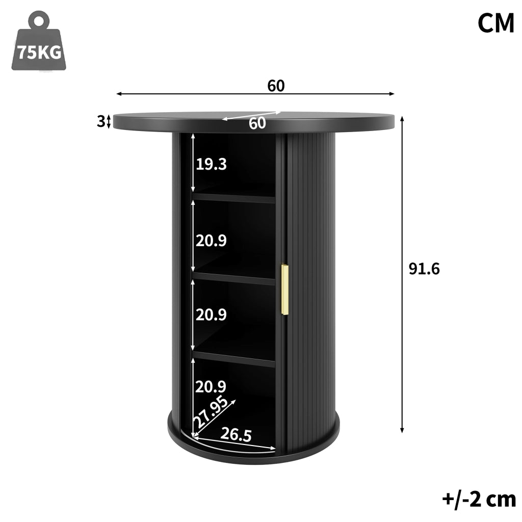 Set tavolo bar rotondo con 2 sgabelli, spazio contenitore e sedute ergonomiche in MDF e metallo nero per casa