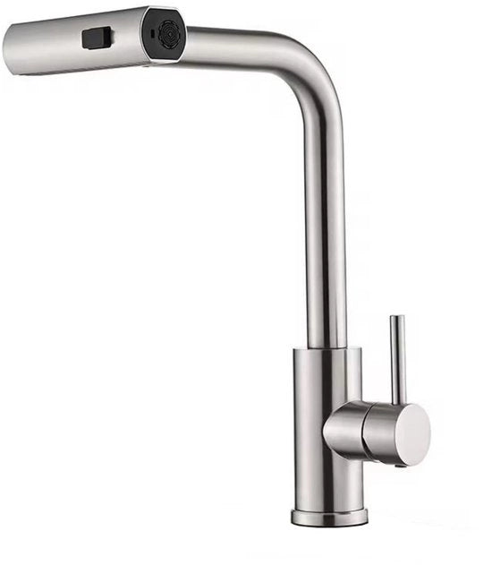 Valvola cucina - miscelatore cucina - con doccia - alta pressione acciaio inossidabile - unhendel - 3 tipi di getto - miscelatore cucina in acciaio inossidabile - rubinetto cucina domestico girevole a due vie - con tubazione idrica