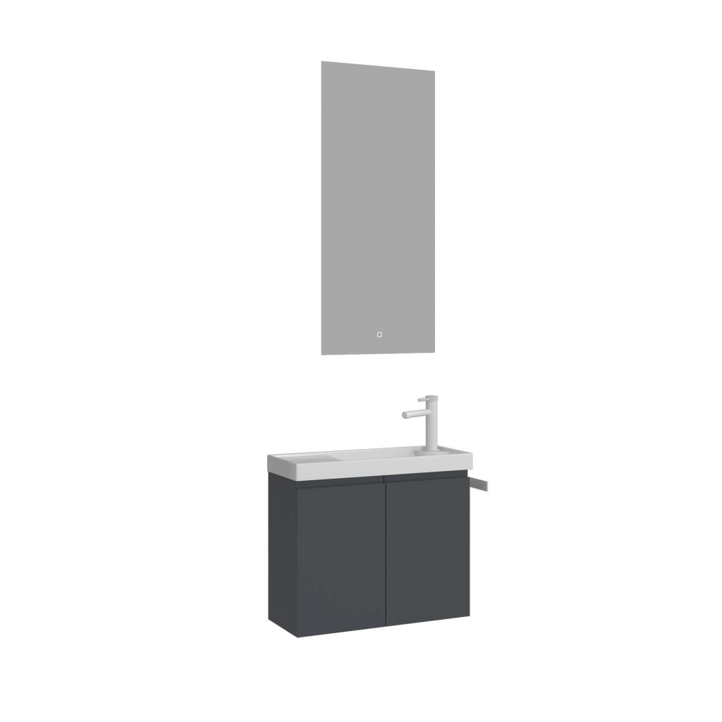 Set mobile lavabo con specchio (2 pezzi) "Ferla 60" - 60 x 22 x 50 cm - Antracite opaco